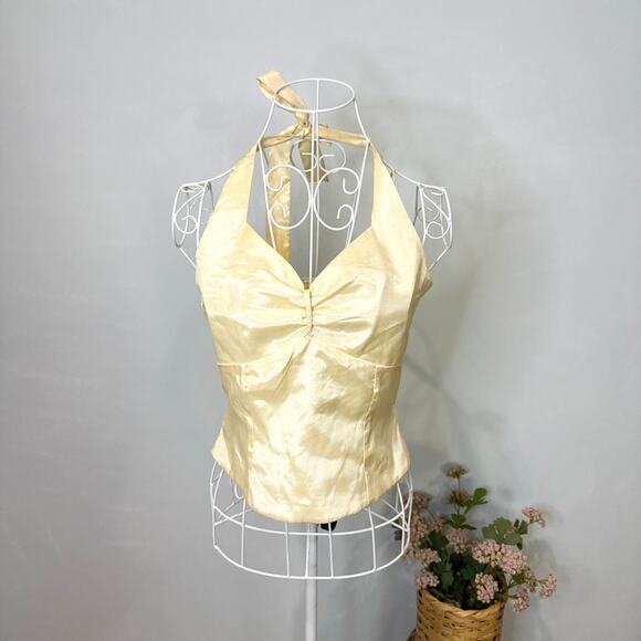 Stunning vintage 60s butter yellow/ cream victorian/edwardian halter top - Picture 1 of 7